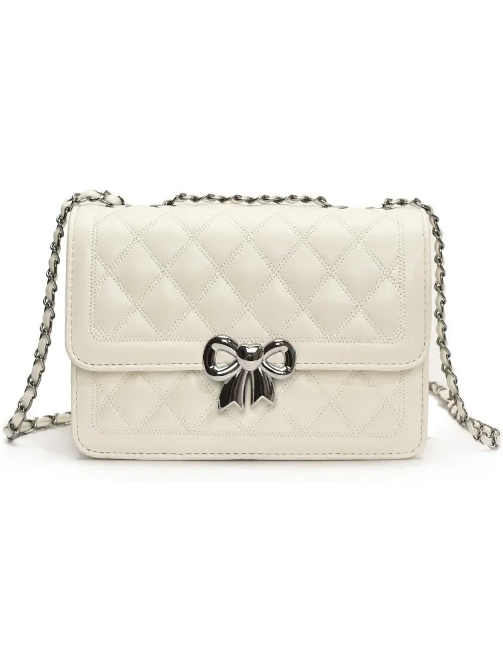 Women's White Quilted Small Pu Leather Shoulder Purse Chain Crossbody Bag